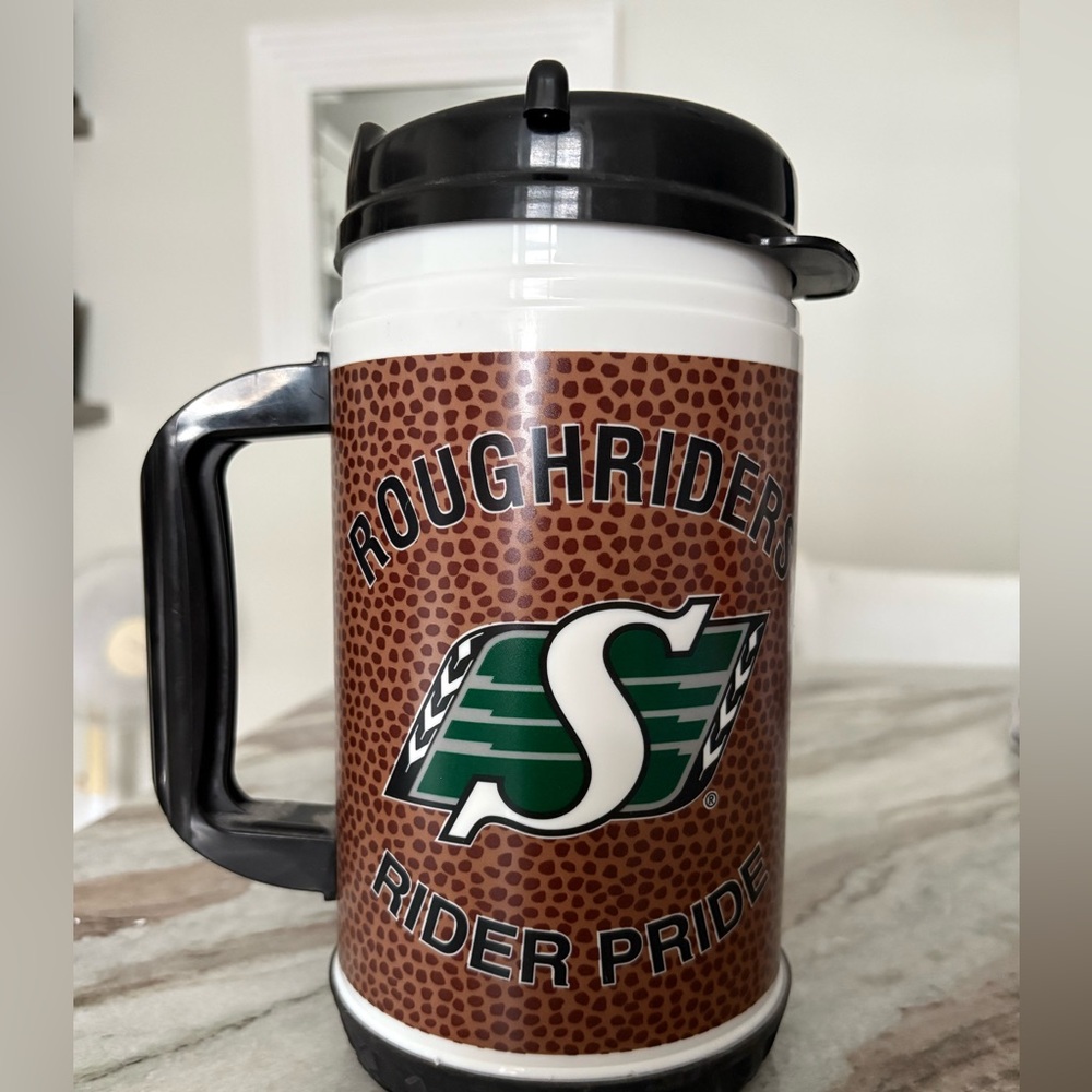 Vintage 90s Sasktachewan Roughriders CFL Rider Pride XL Travel Mug Coffee